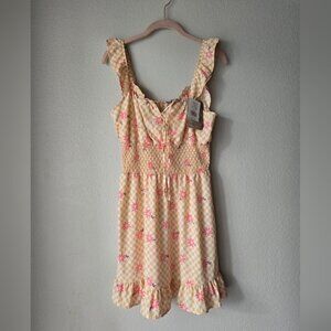 Lily Rose Juniors Flowy Dress M Medium Yellow Checker Pattern With Pink Flowers